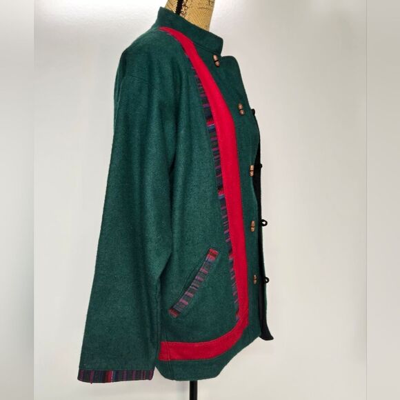 Vintage 70s Nepal Boiled Wool Jacket Coat Toggle Buttons Sz Large - Picture 2 of 14